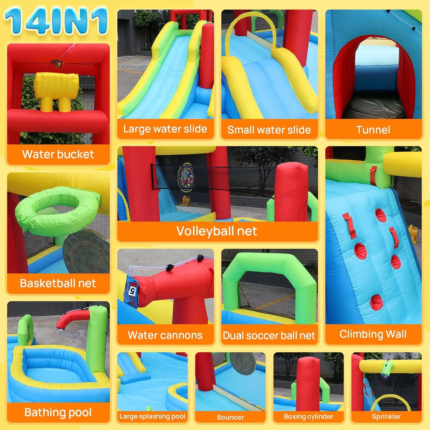 Kids 'Fun Outdoor Jumping Bouncer inflável, piscina extra grande, 2