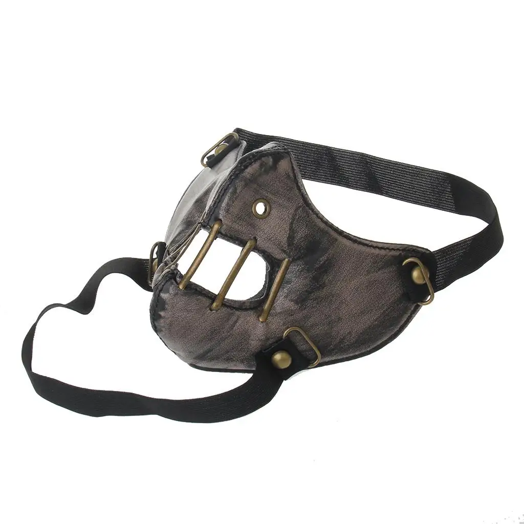 Punk Gothic Steampunk PU Leather Mouth Mask Adjustable Elastic Strap Anti Dust Windproof for Cosplay Riding Outdoors