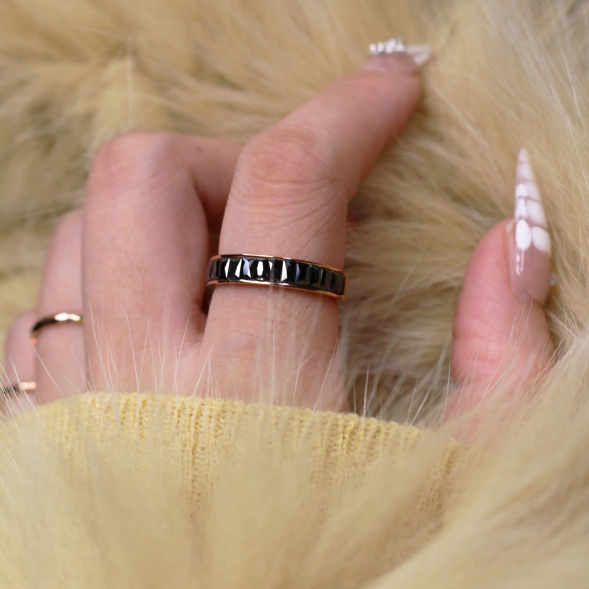 Top Quality Titanium Steel 4 Colors Semi-circle Quartet Crystal Ring Woman Luxury Jewelry Ring Wholesale Good Gift For Holiday