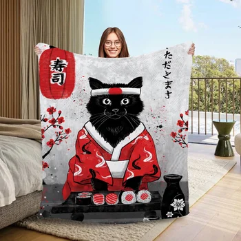 스시 고양이 디자이너 던지기 담요, 고급 소파 담요, 침대 담요, 킹 사이즈 얇은 패딩 담요, 홈 인테리어 코비자 무릎