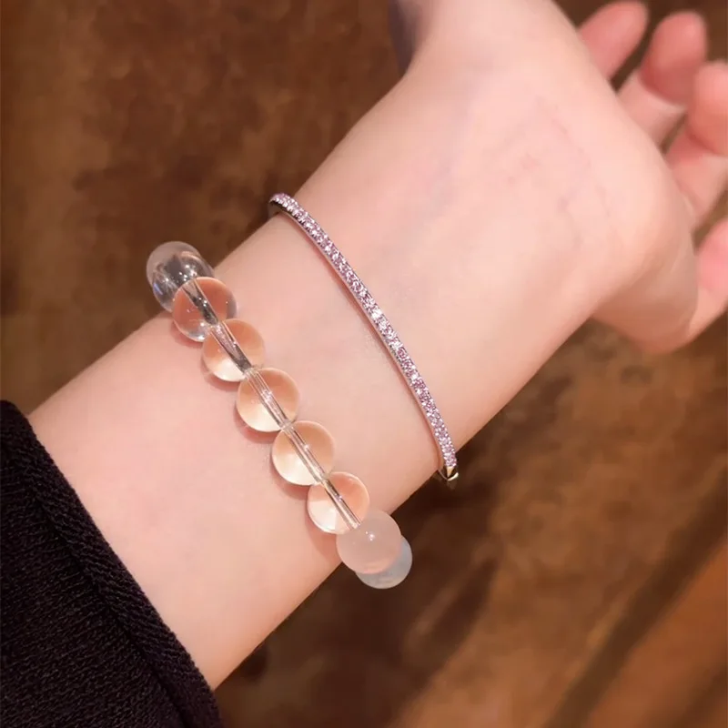 New Jewelry S925 Silver Texture Bracelet Pink Half Plain Surface Imperial Concubine Style