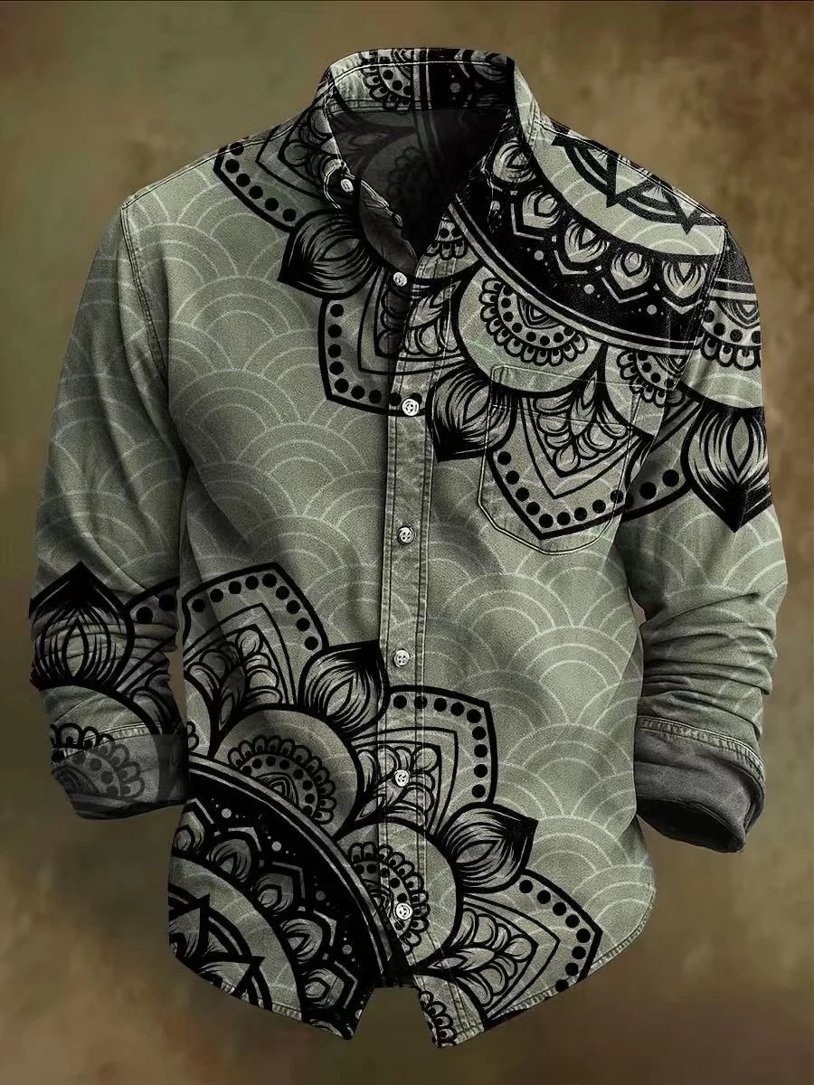 

New men's 3D printed shirt, lapel long-sleeved shirt, stylish men's shirt, fast shipping.