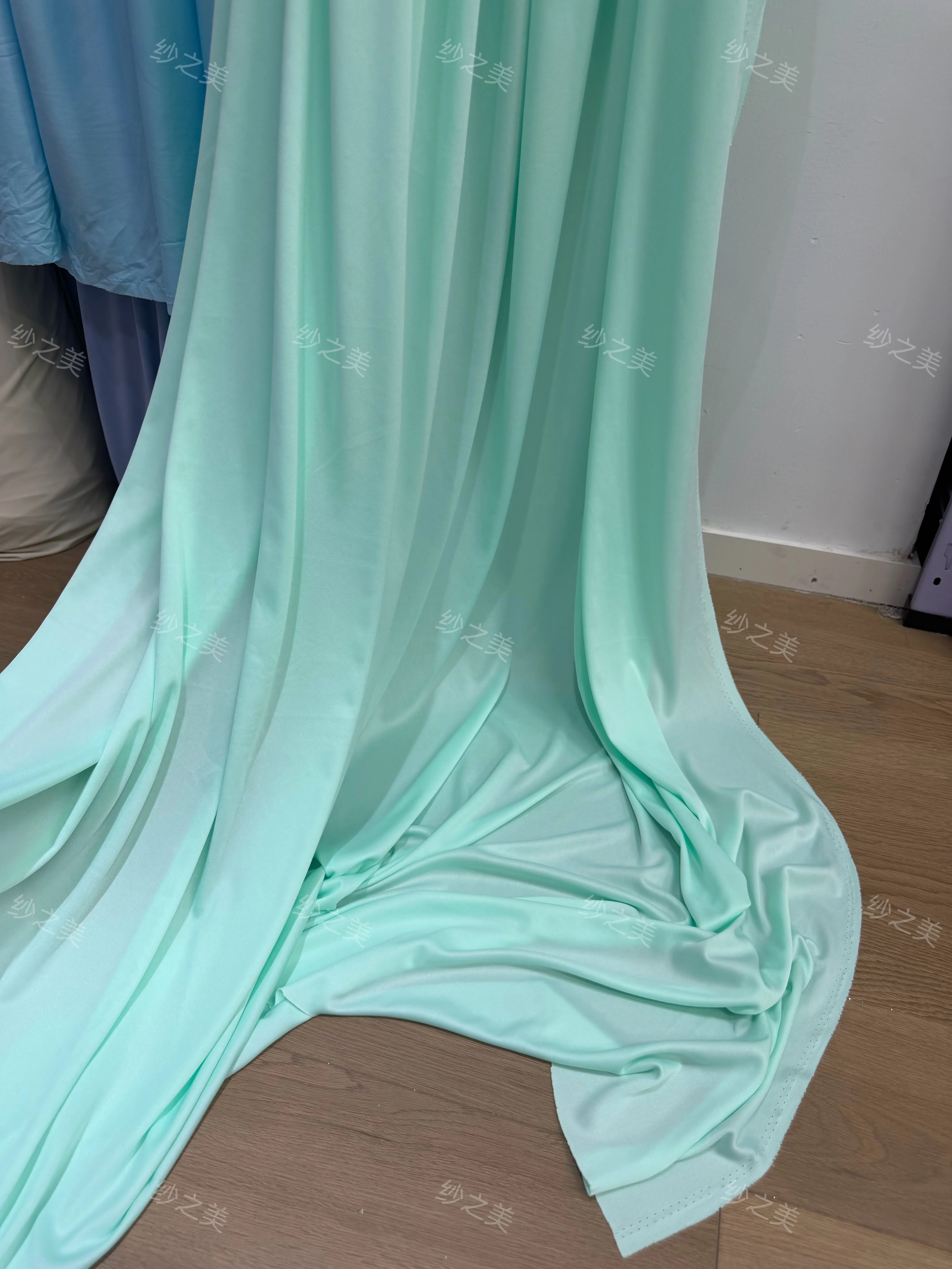 Cyan Blue Green Elastic Fabric Cloth Milk Silk Draping for Wedding Background Tablecloth Decoration Purdah Stage Fabric