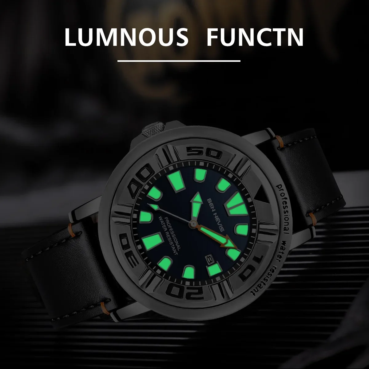 

48mm Men Luminous Quartz Watch Leather Strap Wristwatch Install Quartz Movement Luxury Crown At 9.0 Diving Men Wristwatch Gift