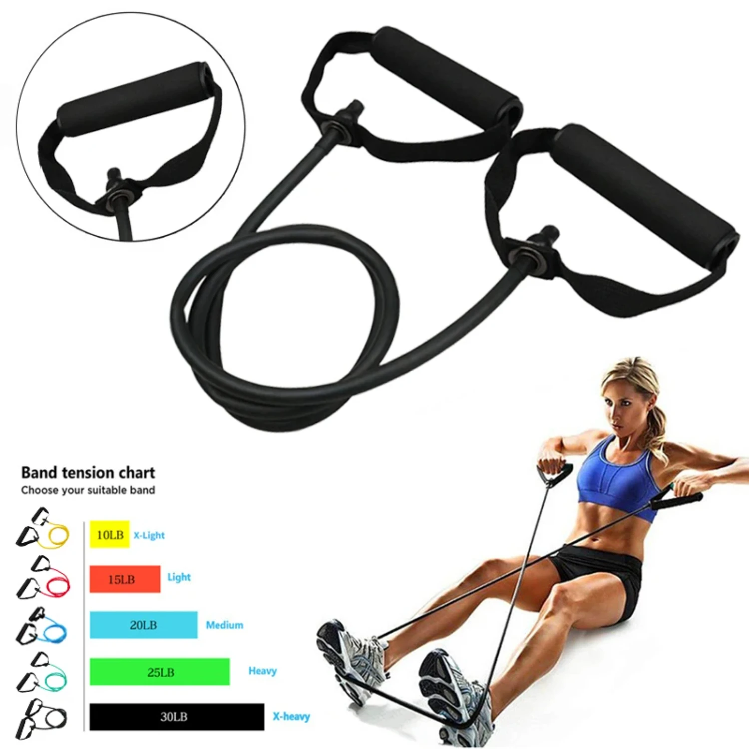 Premium Adjustable Elastic Resistance Bands with 5 Levels of Rubber Resistance for Intense Full Body Workout - Versatile Gym Equ