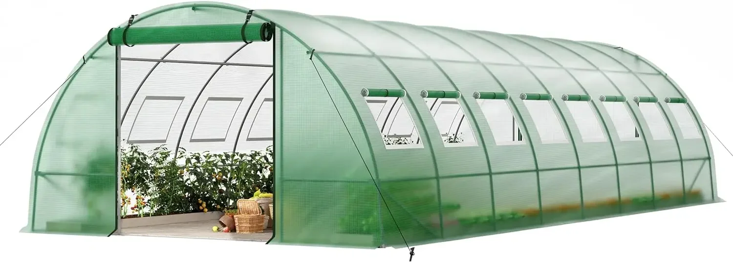 

Upgraded 6.6FT Large Walk-in Greenhouse Heavy Duty Galvanized Steel Frame 2 Zippered Screen Doors 12 Screen Windows