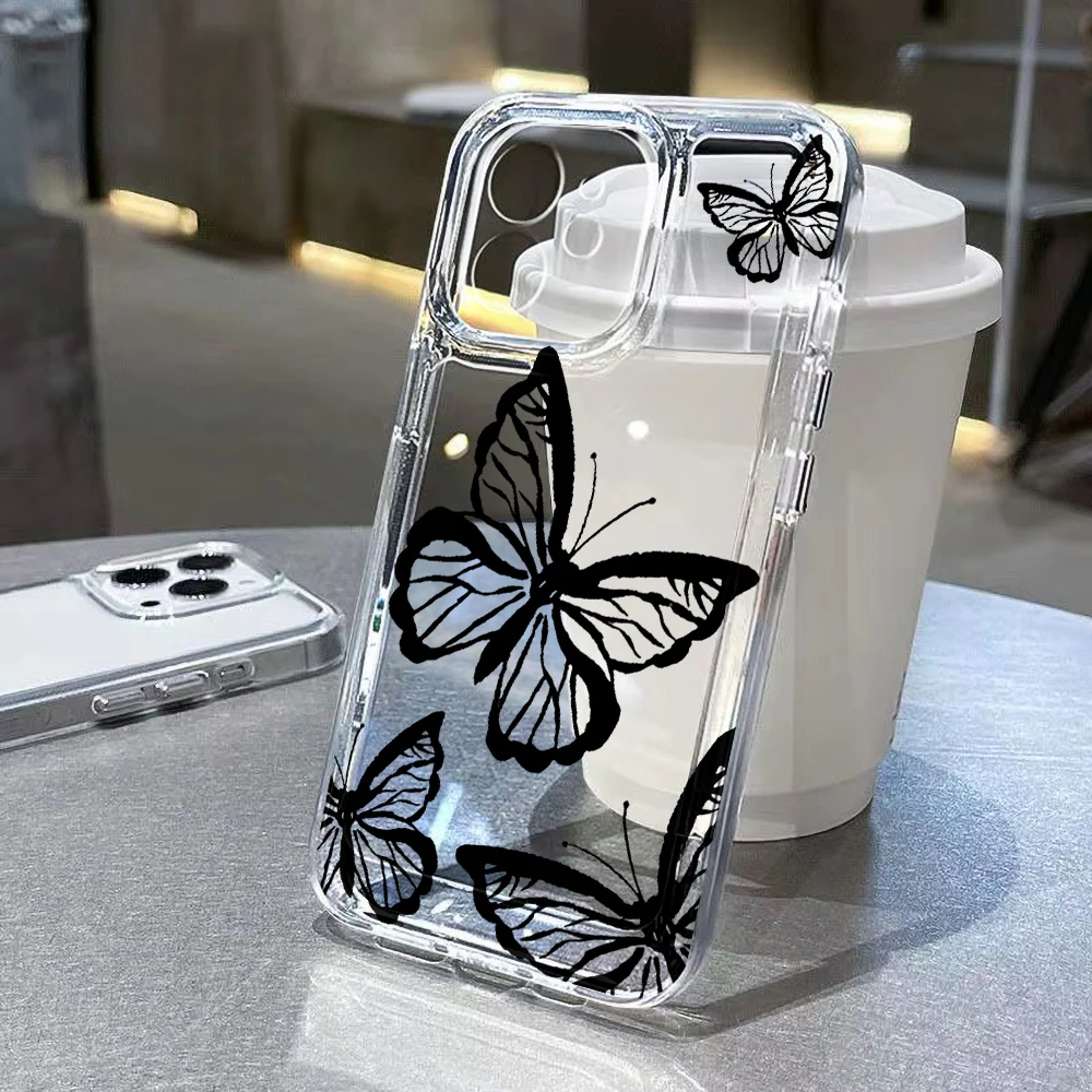 Transparent Butterfly Shockproof Phone Case For iPhone 13 Case iPhone 11 12 14 15 16 Pro Max XS X XR 7 8 Plus Soft Clear Cover