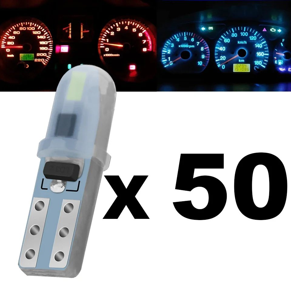 50PCS T5 Led W3W W1.2W Car Interior Light Indicator Dashboard Gauge Instrument Wedge Lamp Auto Signal Light 12V White Red Bulb