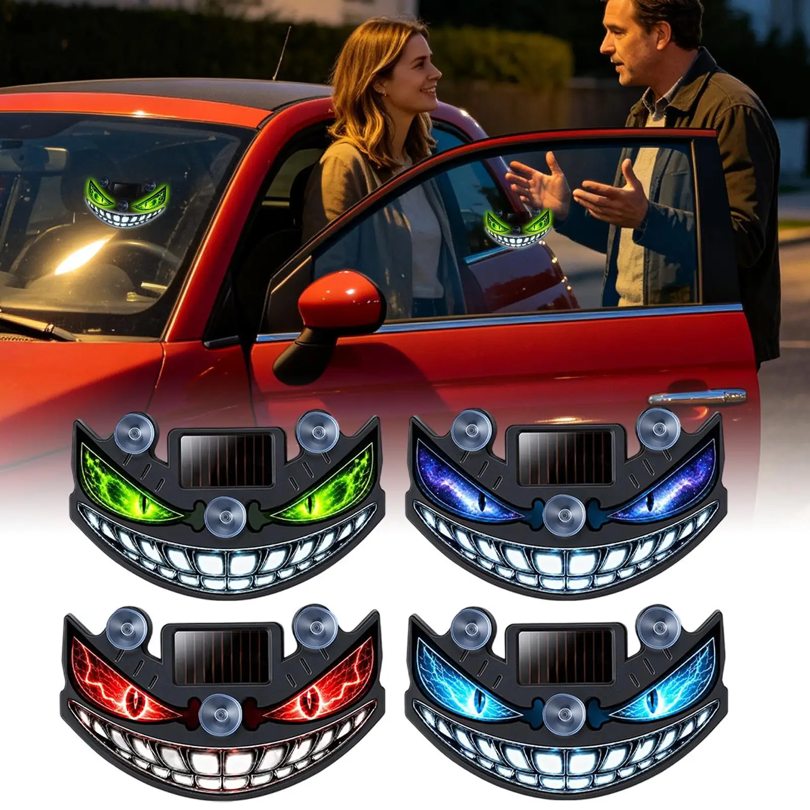 Demons Eye LED Window Lights Solar Powered Car Interior Lights Rechargeable Dynamic Lighting Eye Decor Window Light Up Sign