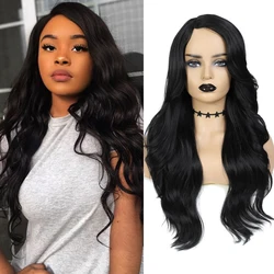 Perruques Synthétiques Pour Femmes Noires Longue Perruque De Cheveux Ondulés Partie Latérale Avec Frange Ombre Brun Document Naturel Doux Cosplay Coiffure X-TRESS