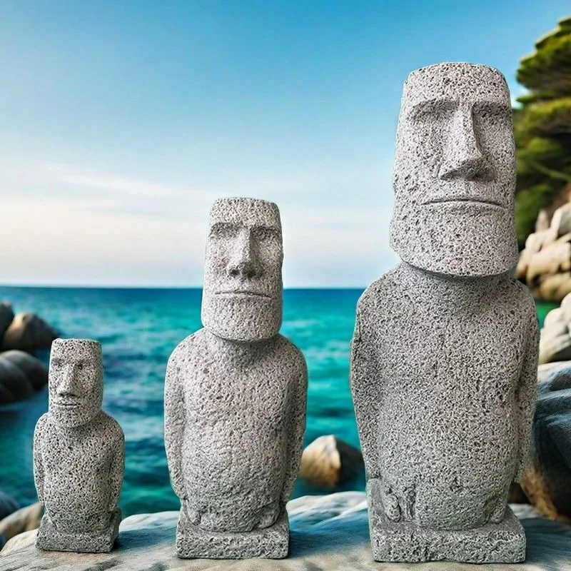 Easter Island Sculpture Moai Stone Statue Sculpt Fish Tank Landscaping Mini Totem Worship Model Tabletop Decorative Ornaments