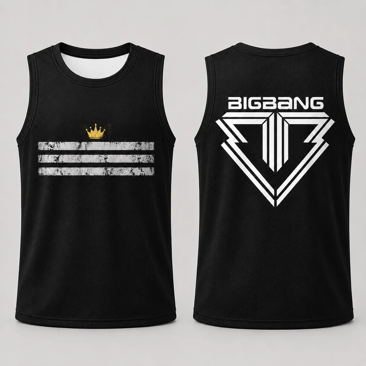 BIGBANG Kpop Graphic Tank Top Vintage Crown Striped Print Sleeveless Vest Summer Casual Streetwear T-Shirt For Fans Kids Adults