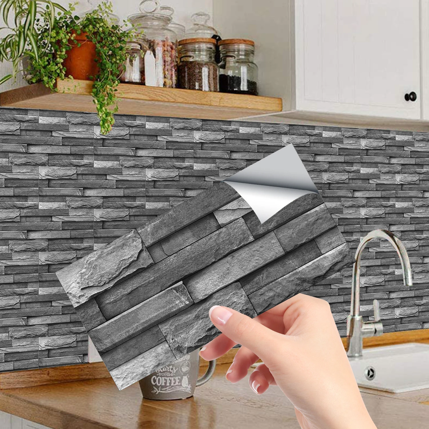 10/20pcs Retro American Stone Brick Wall Stickers PVC Self Adhesive Kitchen Living Room Waterproof Wall Decals Home Decoration