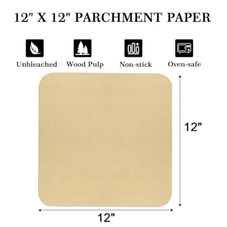 Parchment Paper Sheets 12 x 12 Inch, Square Disposable Liners 125 pcs for Air Fryer Toaster Oven, Unbleached Baking Paper Fit N