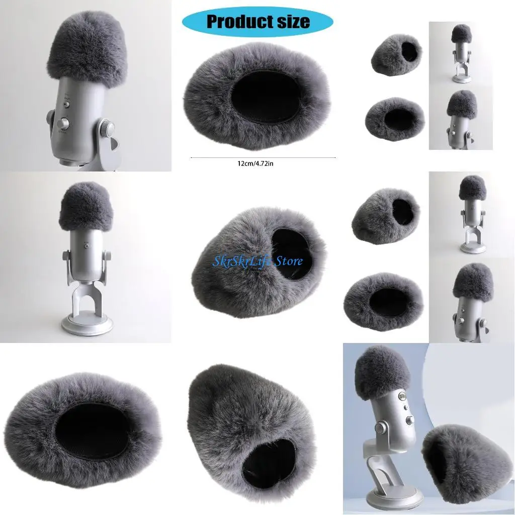 

E65E Microphone Windshield Windscreen Noise Cancelling Plush Furry Cover for Podcasting