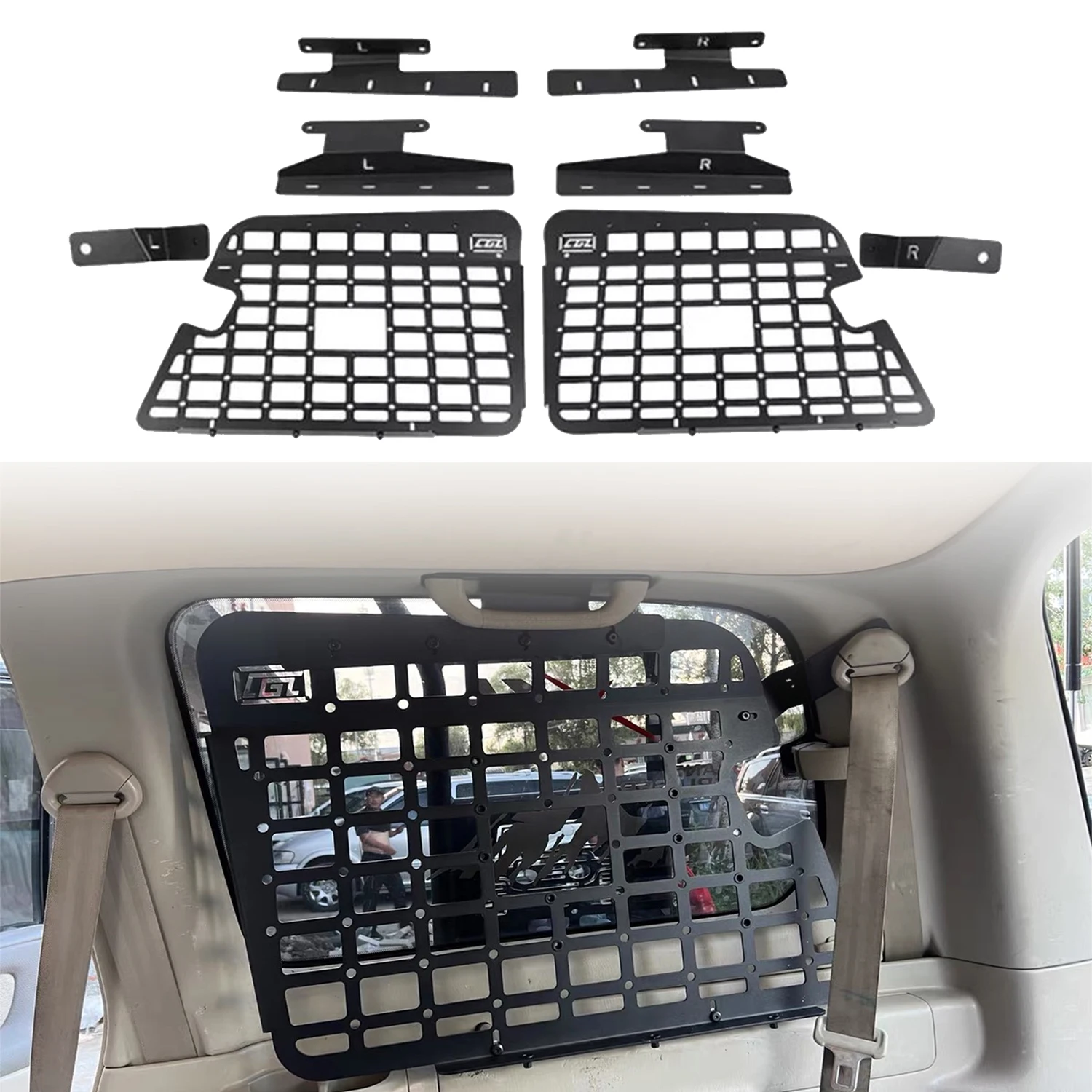 Car Side Window Shelf Car Rear Trunk Storage Panel Debris Rack Molle Panel for Toyota Land Cruiser J100 / Lexus LX470 1999-2007