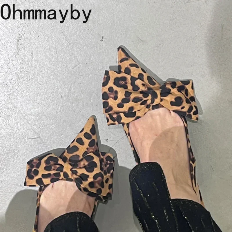 Summer Pointed Toe Women Sandals Fashion Shallow Butterfly-knot Singbacks Shoes Ladies Elegant Leopard High Heel Sandalias