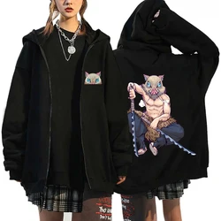 Nieuwe Hot Fashion Unisex Herfst Winter Anime Jas Hashibira Inosuke Print Rits Hoodie Casual Lange Mouw Tops