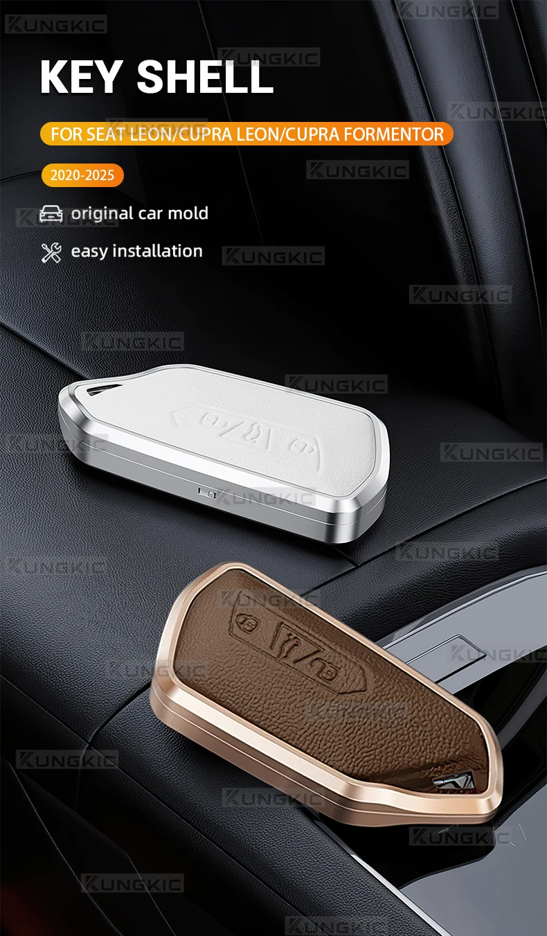 Für SEAT Leon Cupra Leon Cupra Formentor 2020 2021 2022 2023 2024 2025 Metall Leder Auto Remote Key Fall Abdeckung Shell Keychain – Detail 1