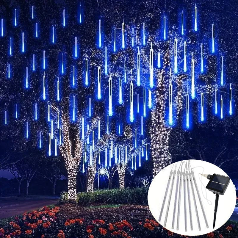 1pc Solar Powered Meteor Rain String Lights Waterproof for Outdoor Garden Tree Holiday Party Halloween Christmas Decorations