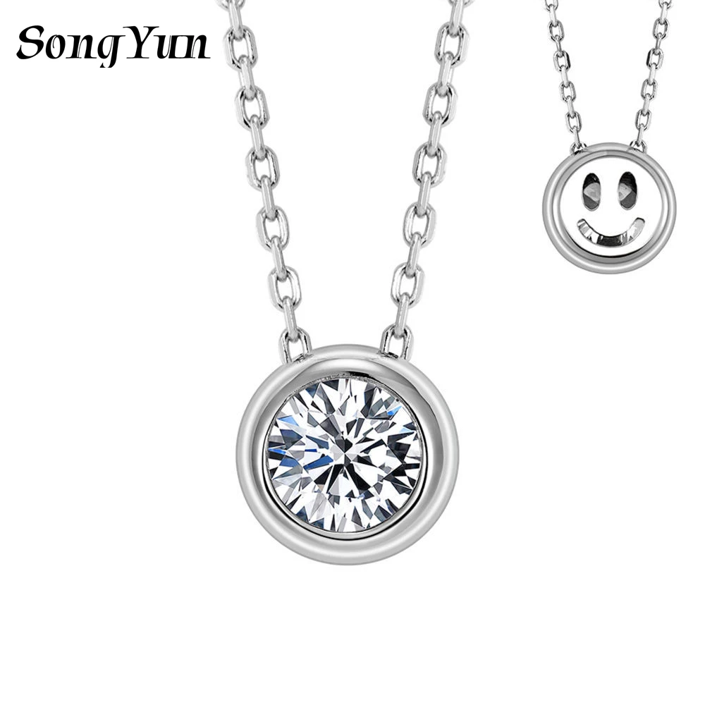 SONGYUN High Carbon Gemstones Jewelry	Round Smile Pendant Necklace S925 Sterling Silver Clavicle Chain For Women