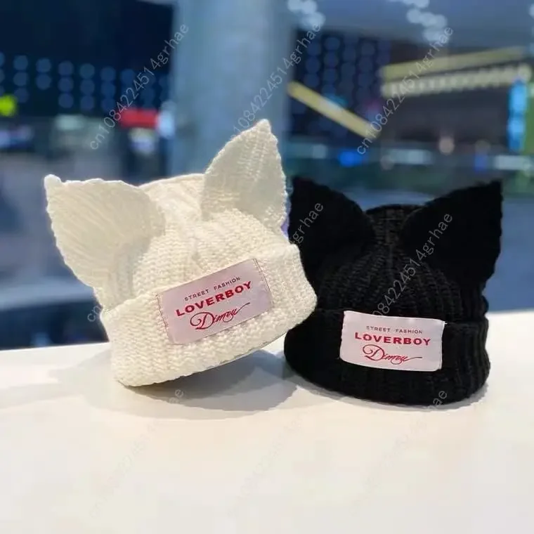 قبعة أذن القطة، قبعة صغيرة لطيفة، قبعة صوف متماسكة، قبعة كروشيه دافئة