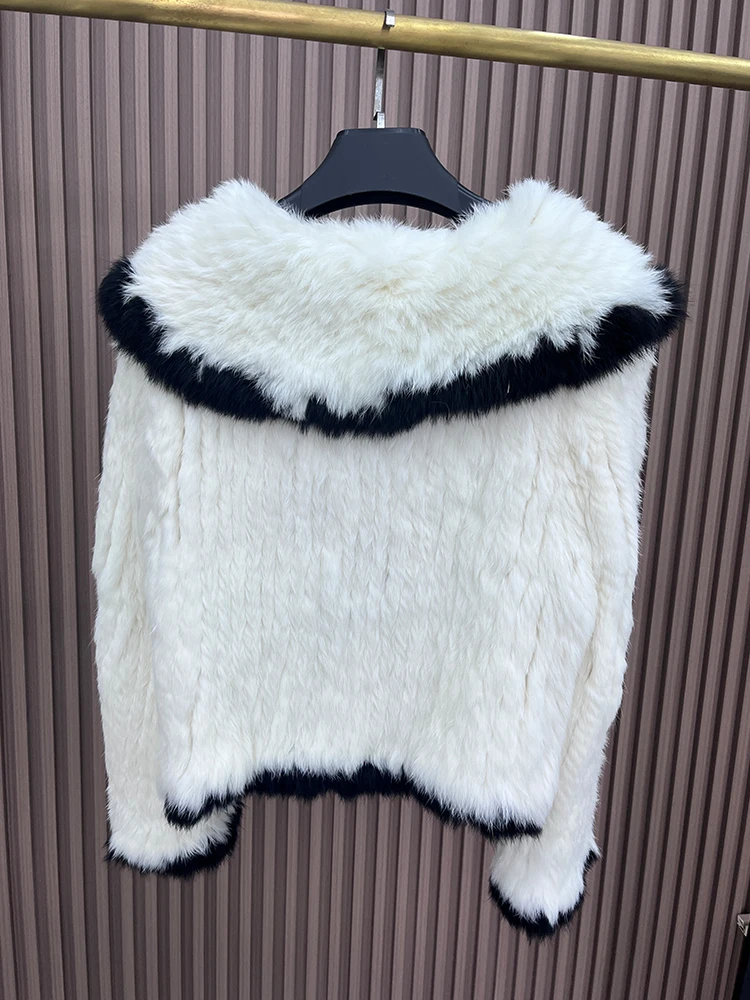 2024 New Natural Rabbit Fur Coats Women's Real Fox Fur Knitted Jackets Luxury Woman Clothing