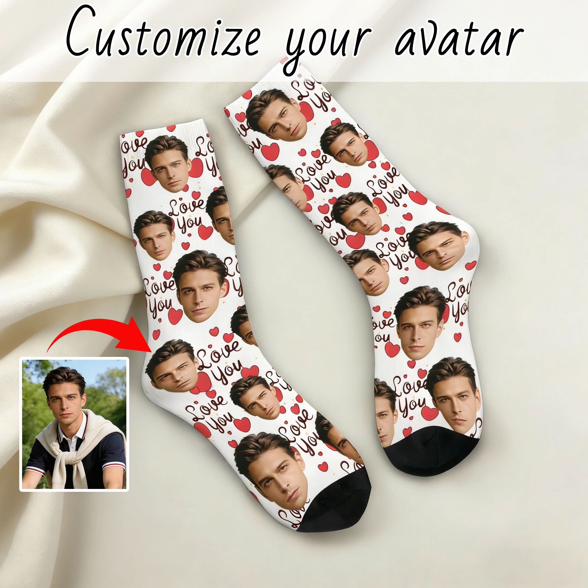 

Персонализированные носки с фото на заказ, подарок на День святого Валентина для мужа, подарок на годовщину для папы