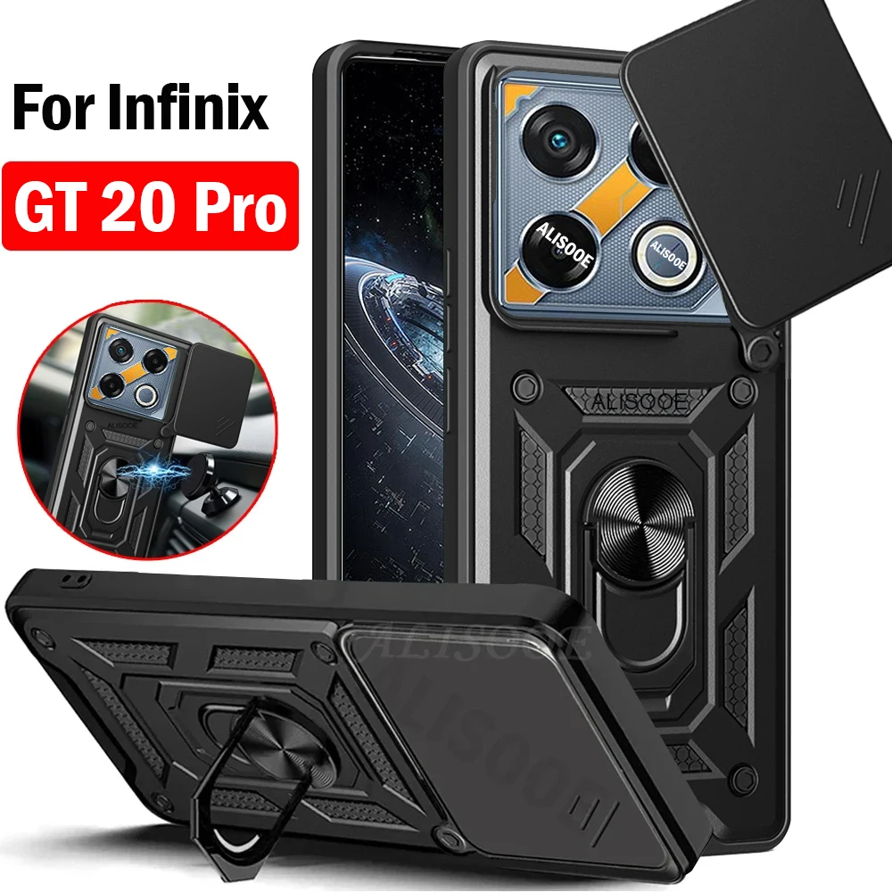 Funda for Infinix GT 20 Pro (X6871) Case Slide Camera Ring Stand Protection Cover for Infinix GT 20 Pro Shockproof Capa