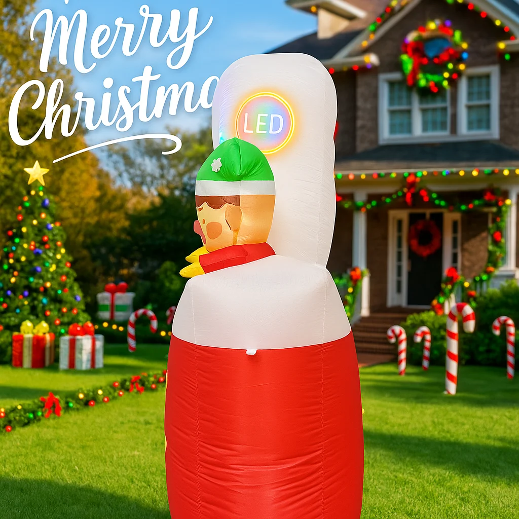 7FT gigantische kerst opblaasbare kerstman speelgoed elf huis met LED-verlichting tuin gazon decor benodigdheden huis ornamenten feestelijke geschenken