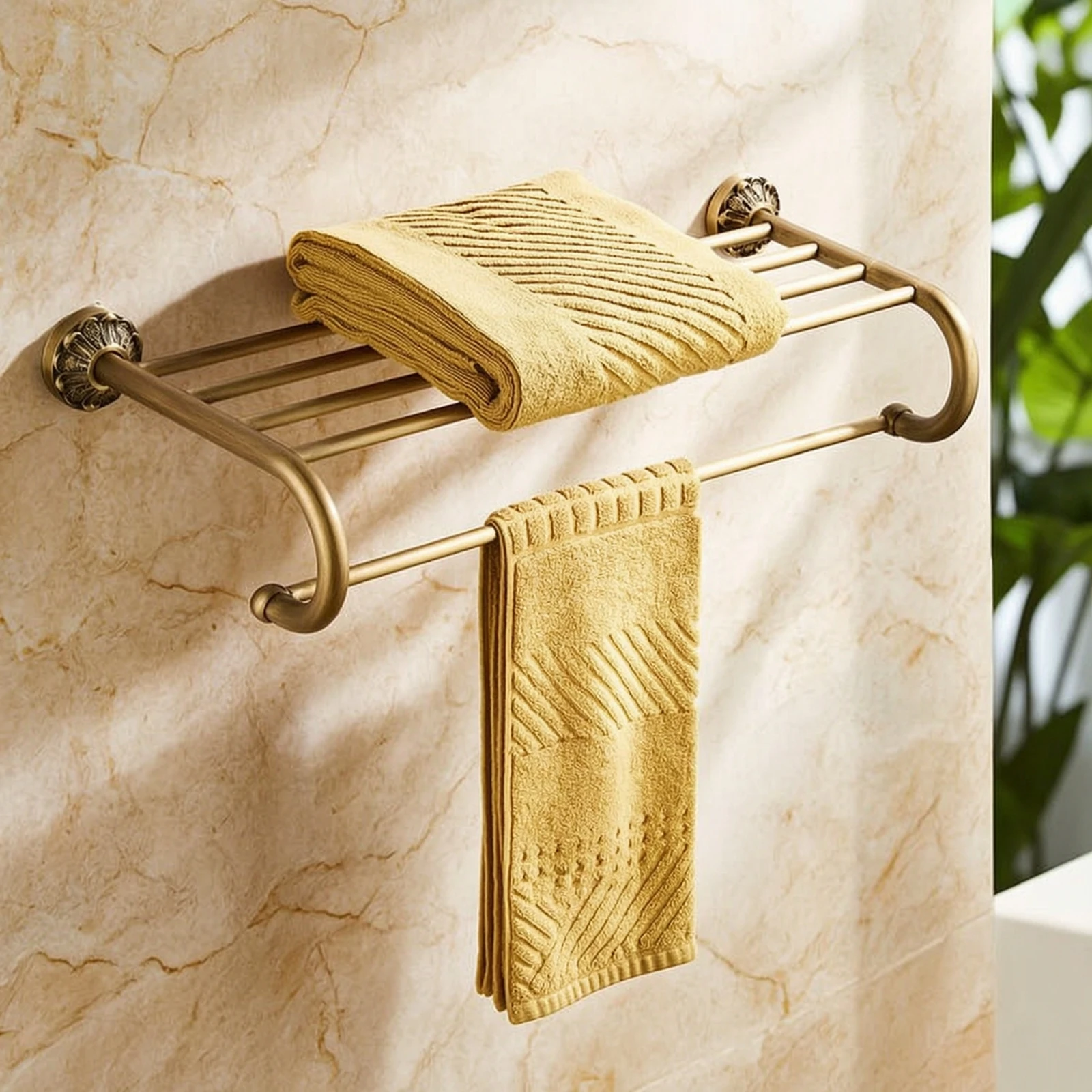 Wall Mounted Towel Rack Copper Towel Rack with Double Rods Scratch Resistant Waterproof for Bathroom