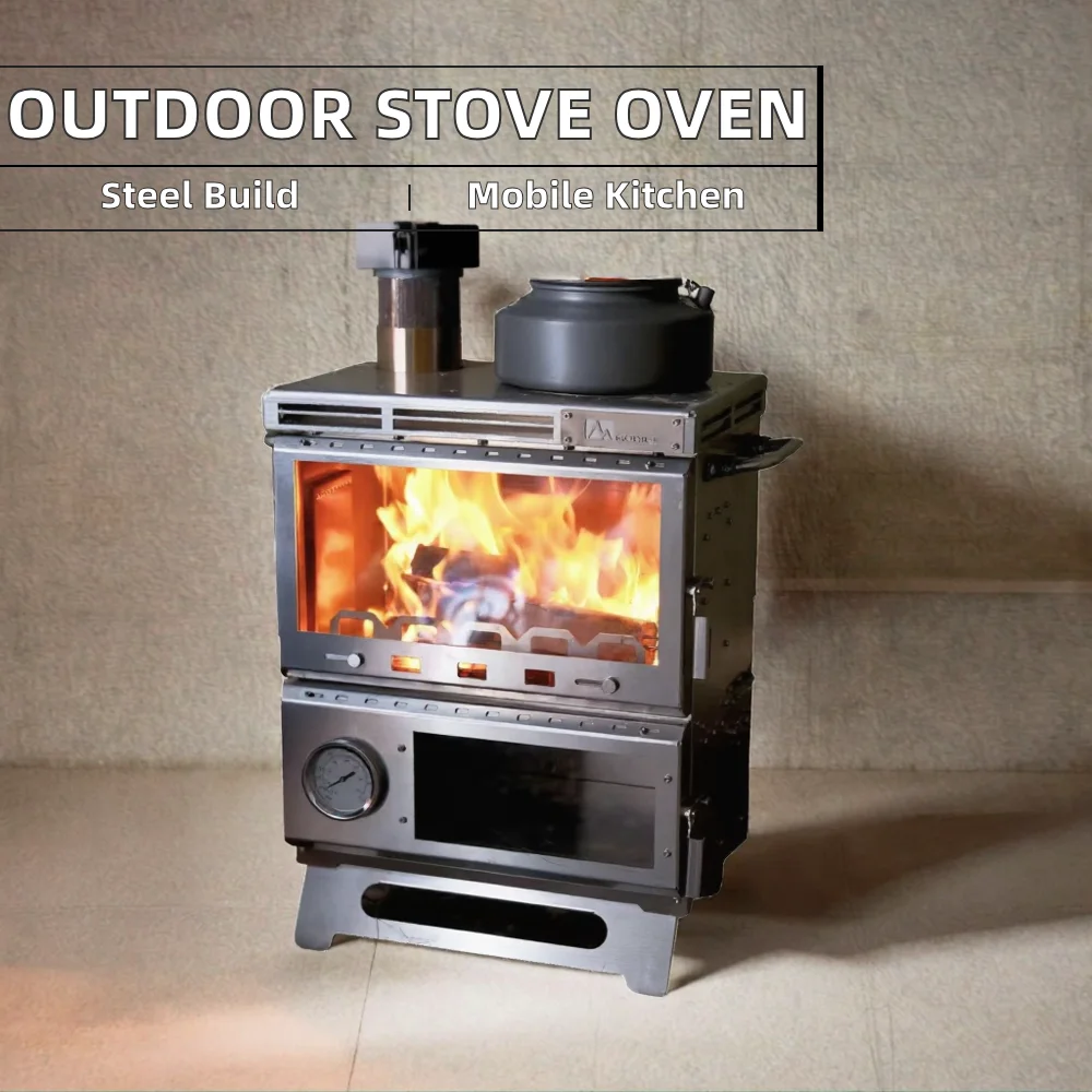 Estufa de leña plegable de acero inoxidable, horno, utensilios de cocina portátiles para acampar, senderismo y actividades al aire libre