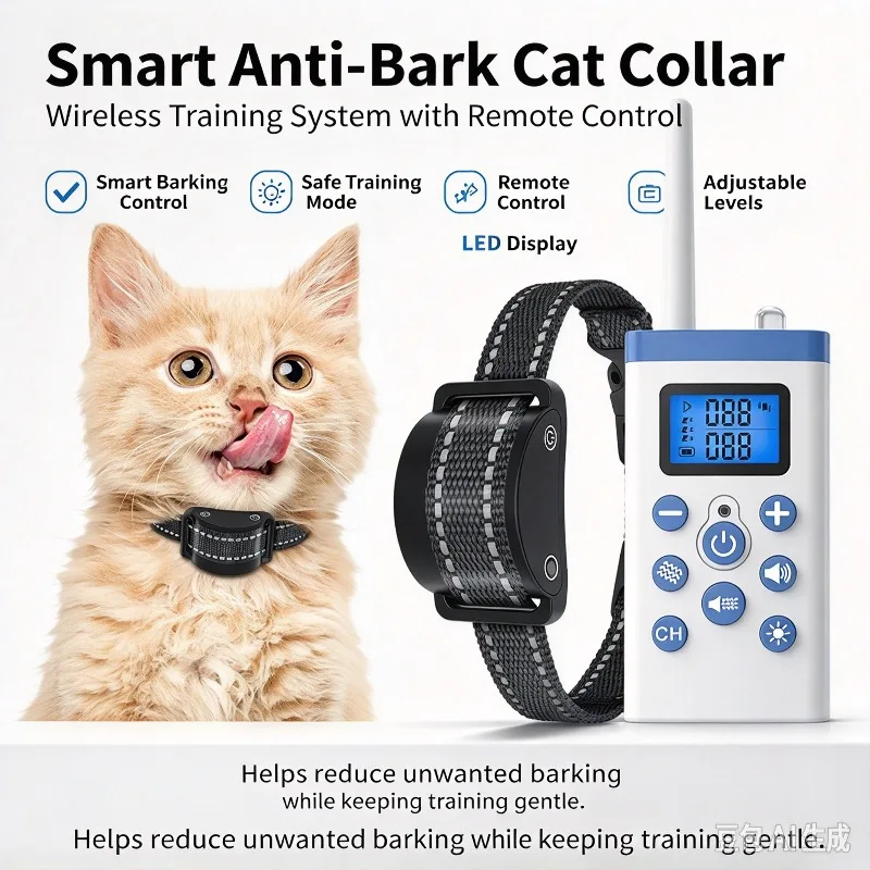 Rechargeable Remote Cat Training Collar Multi Function Stop Meowing Pet Cat Training Device For Behavior Correction
