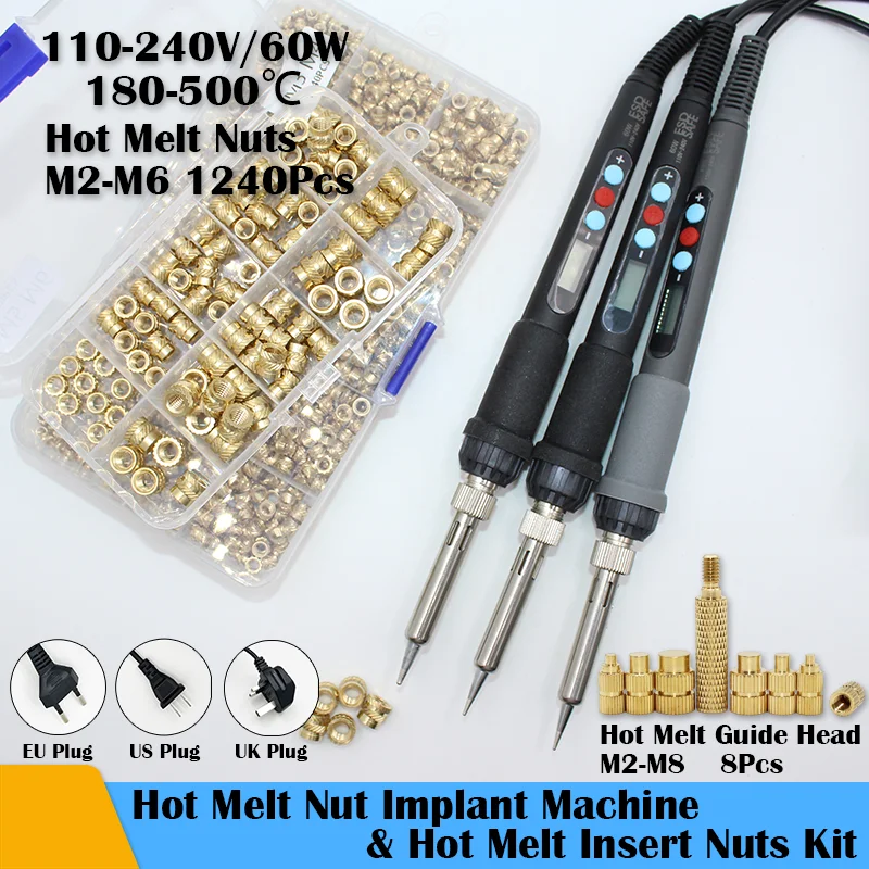 

Heat Insert Nut Iron Tip M2 M3 M4 M5 M6 M8 Brass Thread Embedded Kit Heat Insertion Tool for Plastic 3D Printer Soldering Iron