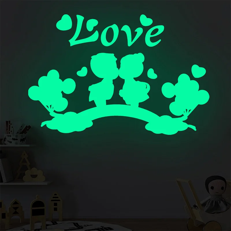 1pc, LOVE Love Couple Nightlight Sticker Bedroom Bedside Wall Cartoon Anime Fluorescent Wall Decal Wall Art Decal