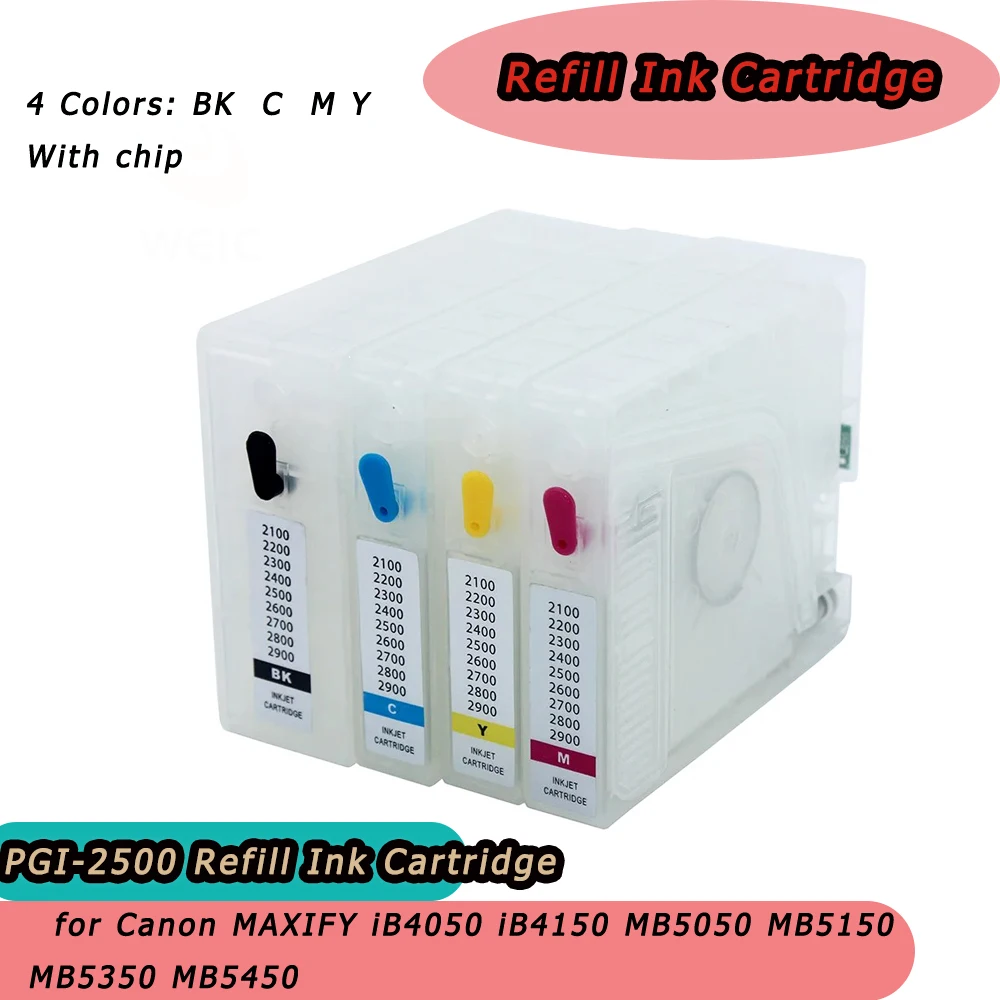 

PGI-2500 Refill Ink Cartridge with Permanent Auto Reset Chip for Canon MAXIFY iB4050 iB4150 MB5050 MB5150 MB5350 MB5450 Printer