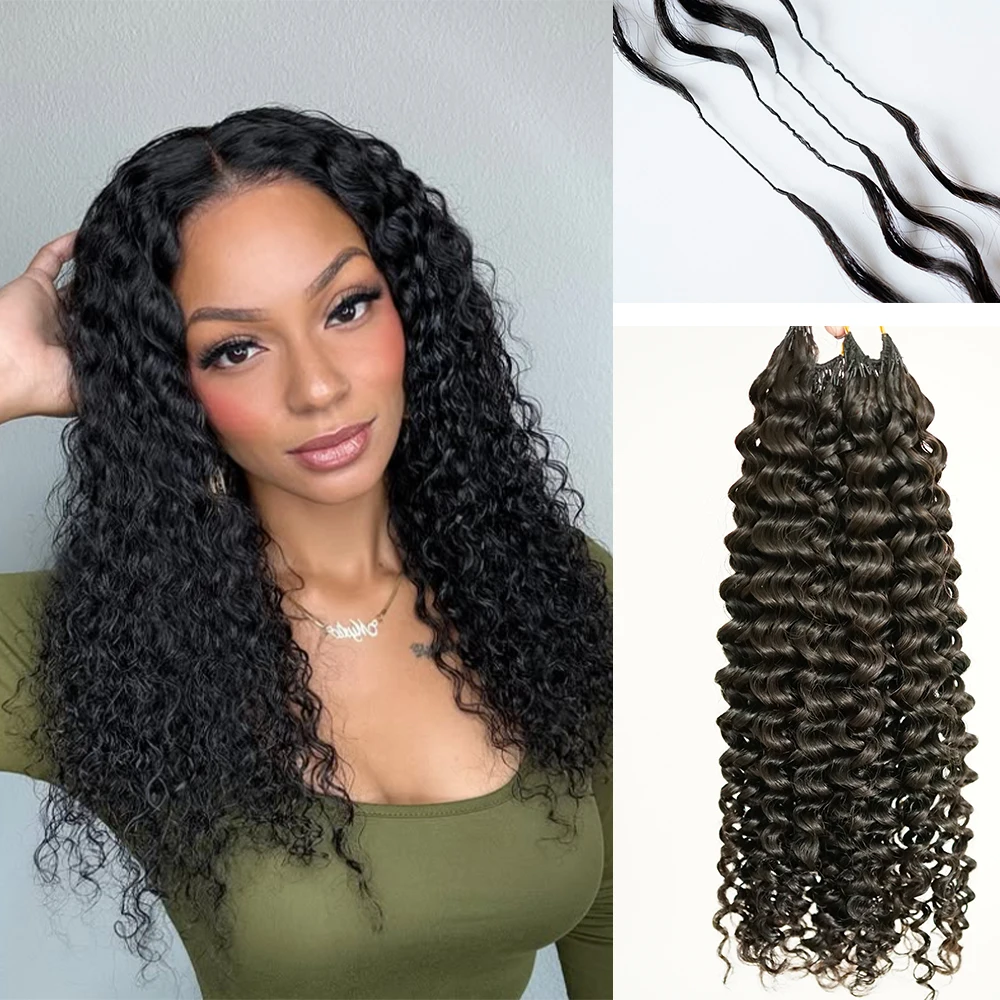 

Натуральные черные кудрявые волосы для наращивания крючком, имитирующие перья, для женщин