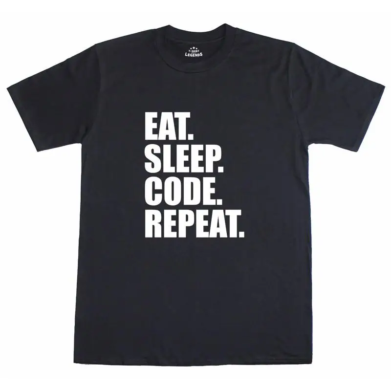 Eat Sleep Código Repetir Ordenador Programador 100% Cotton Unisex Hombre Negra T T shirt