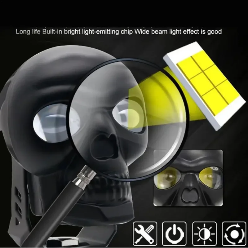Motorcycle Skull Fog Lights Auxiliary Lights Brighter Lamp Car LED Headlamp Safe Waterproof Halloween Skull Decoration Headlamp