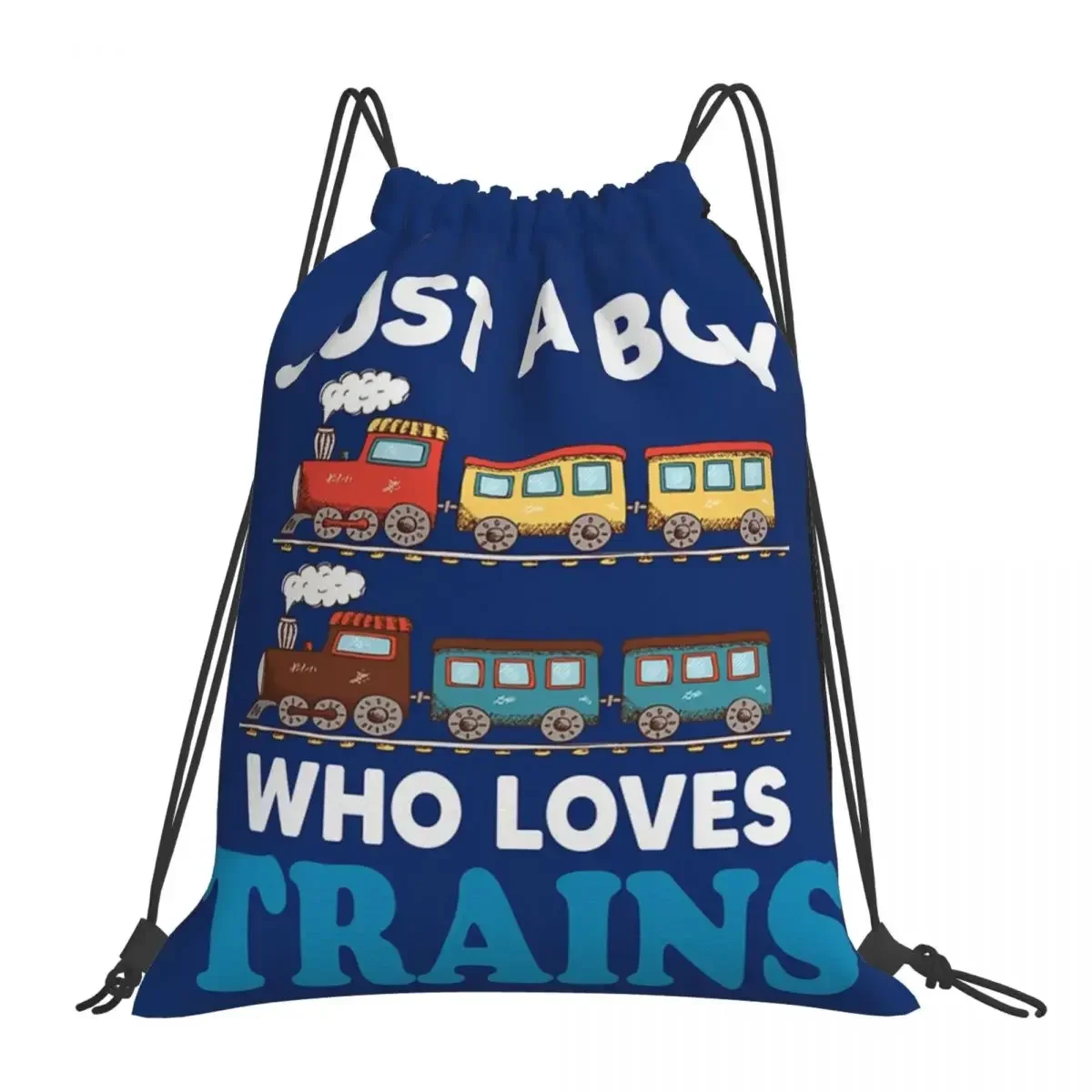 

Birthday Kids Just A Boy Who Loves Trains Funny Design Kids Backpacks Drawstring Bag Drawstring Bundle Pocket Sports Bag BookBag