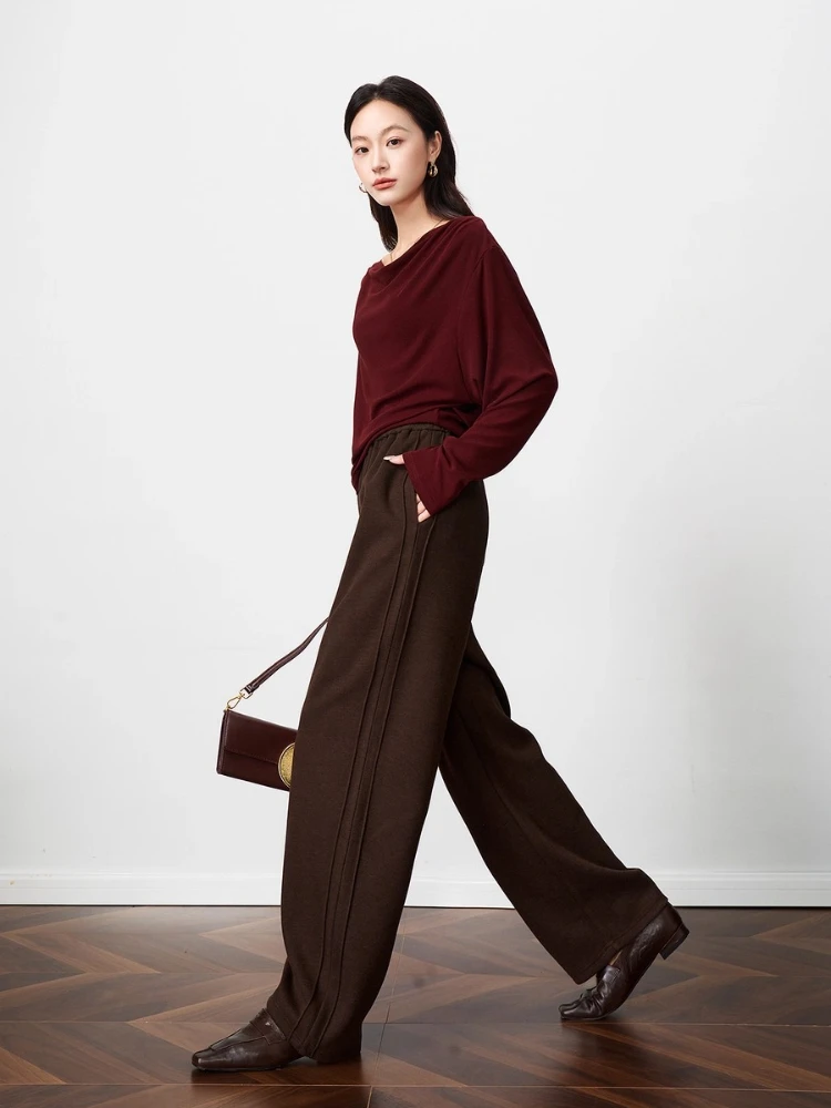 

OLrain Women's Wide Leg Pants Basics Loose Straight Pants Drawstring Elastic Waist Long Trousers Female Clothing O57QK001161