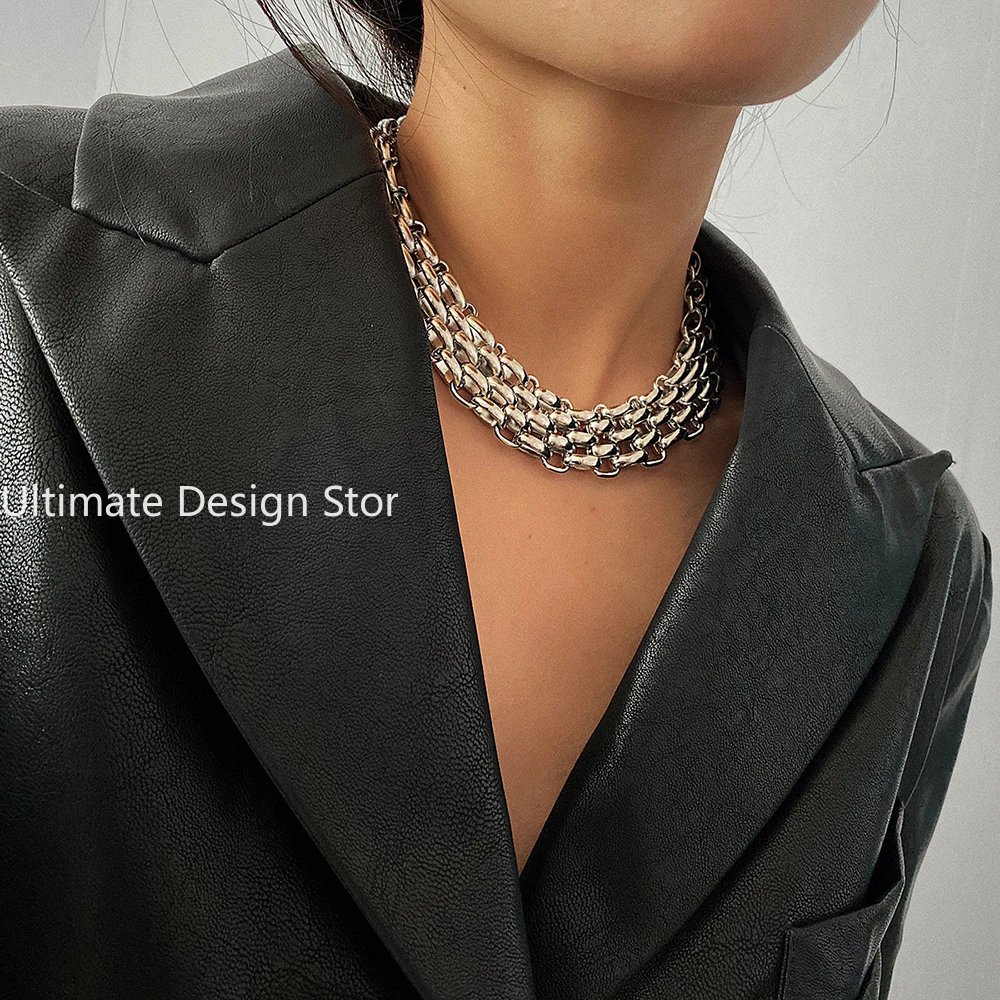 Punk Chunky Chain Choker Necklace for Women Hip Hop Gold Color Layered Collar Necklace Statement Fashion Jewelry