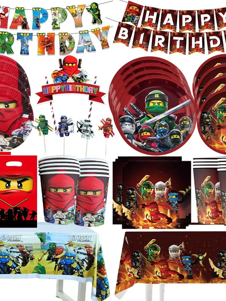 Cartoon Ninja Themen-Geburtstagsparty-Dekorationen Niedliche Ballons Teller Banner Geschirrset für Babyparty-Geschenke Kindergeschenke
