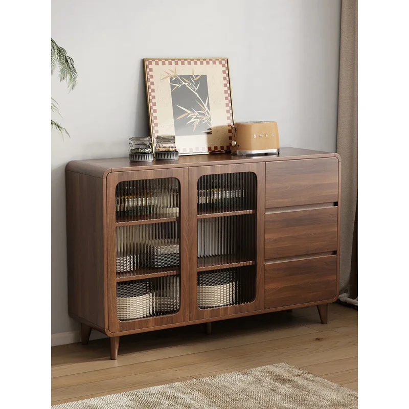 All solid wood walnut side cabinet solid wood wine cabinet living room cabinet against the wall kitchen locker TV side