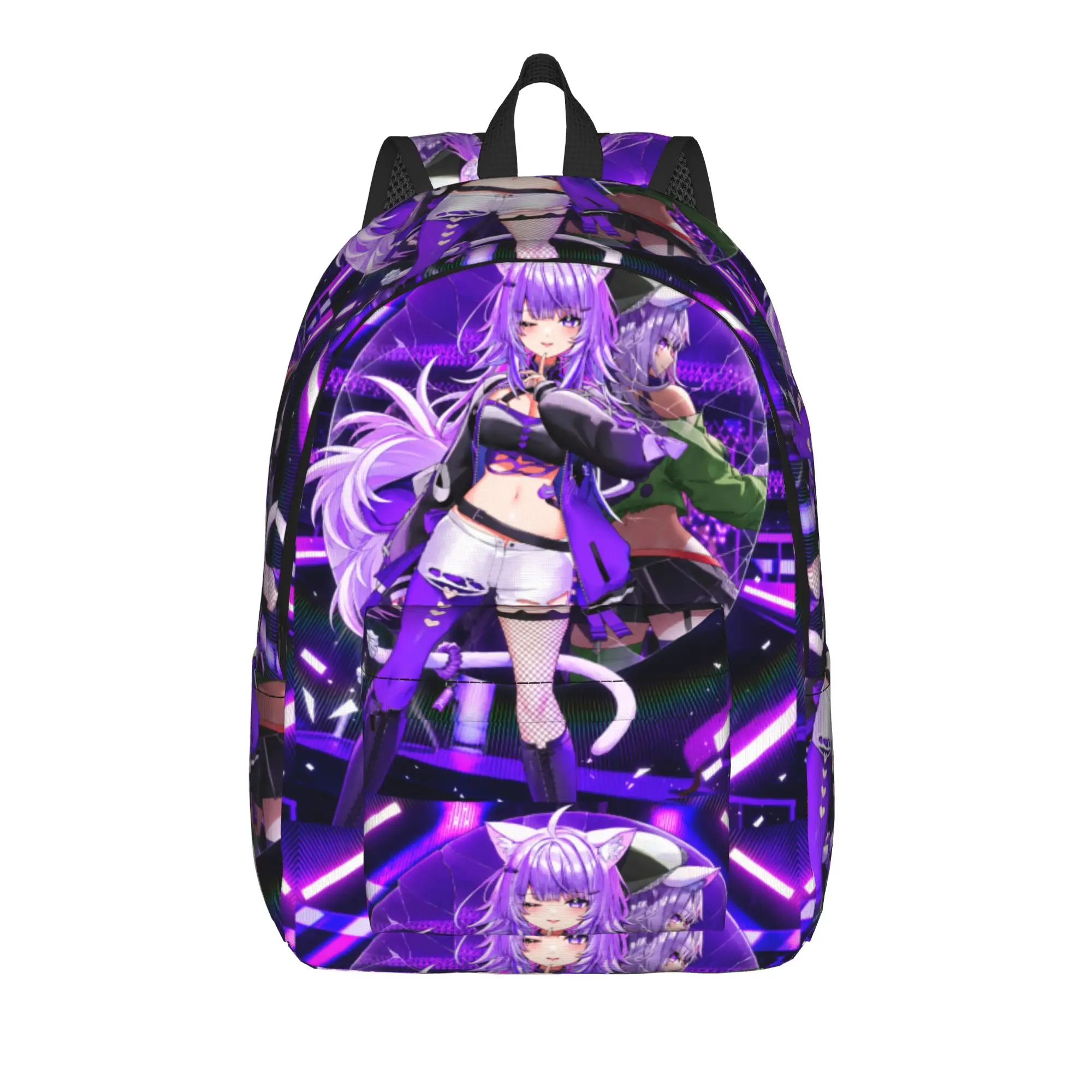 Hololive Gamers Nekomata Okayu Neon Backpack  Student Unisex Polyester Trekking Backpacks Stylish High School Bags Rucksack