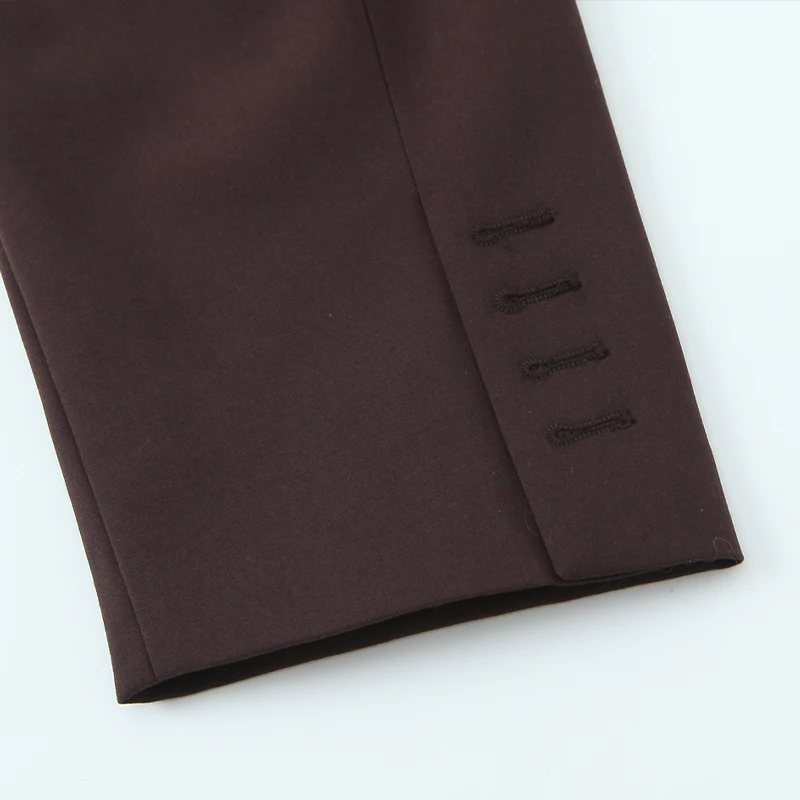 سترة Willshela للسيدات مع حزام بني مزدوج الصدر وأكمام طويلة ورقبة مدببة ملابس نسائية للمكتب #6