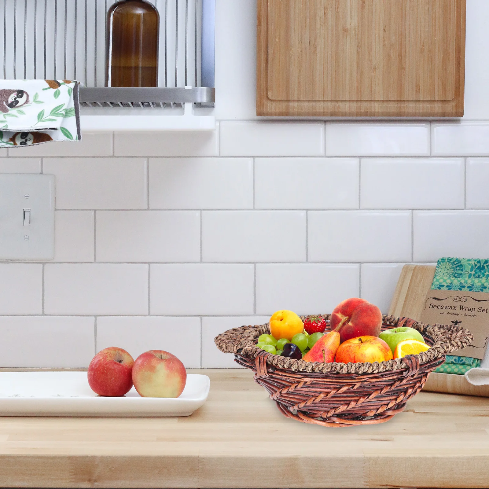 

1Pcs Handwoven Woven Storage Basket Large Capacity Eco Friendly Kitchen Bread Fruit Snacks Organizer Rustic Wicker