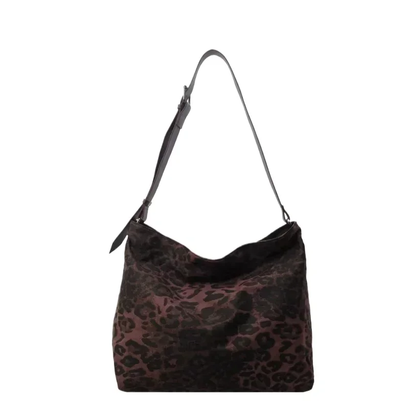 Bolso de lona con estampado de leopardo, gran capacidad, informal, para ir al trabajo, versátil, para axila, 2024