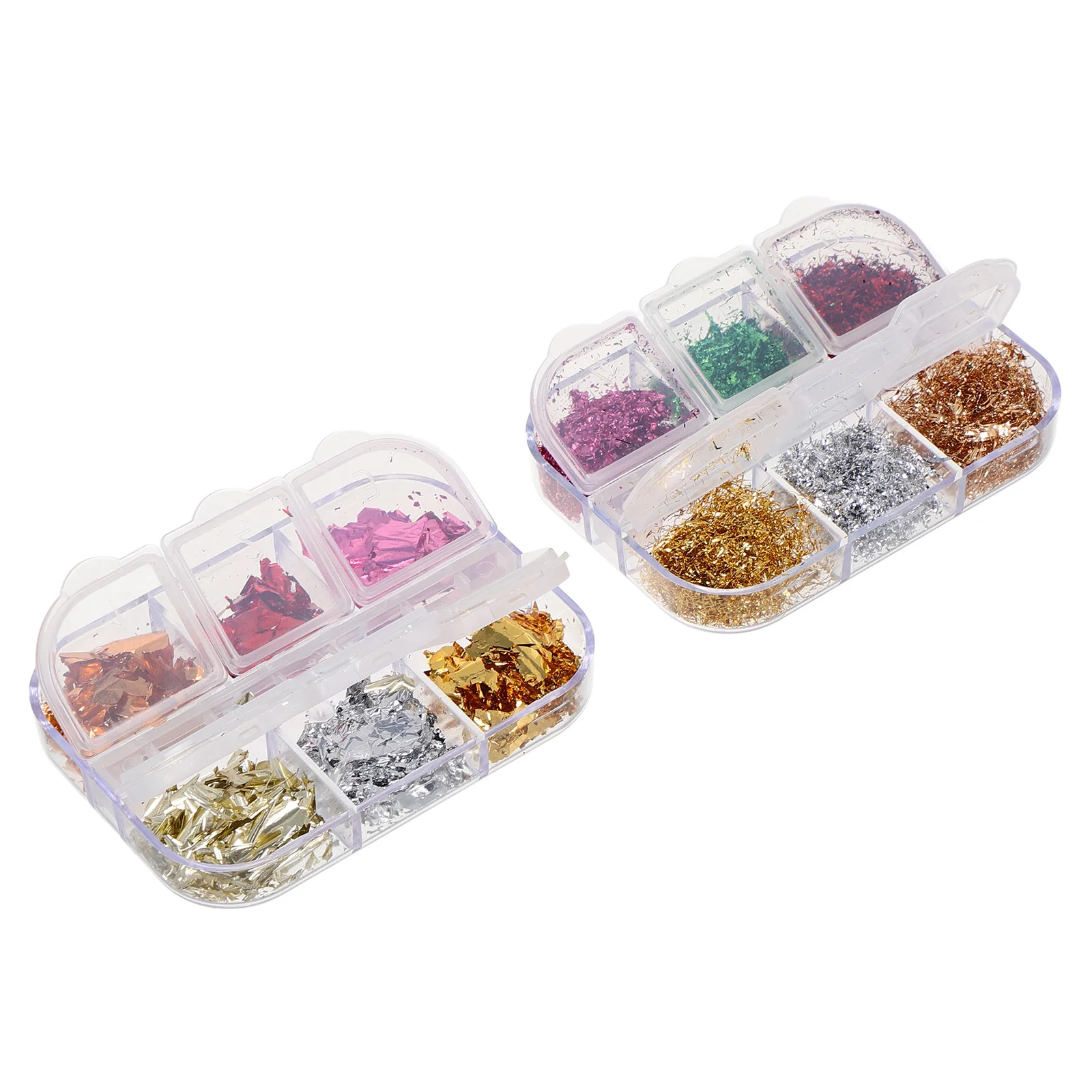 2 scatole di coriandoli metallici per unghie, scaglie di lamina d'oro e d'argento, glitter colorati per nail art per donne e ragazze, decorazione artigianale per manicure
