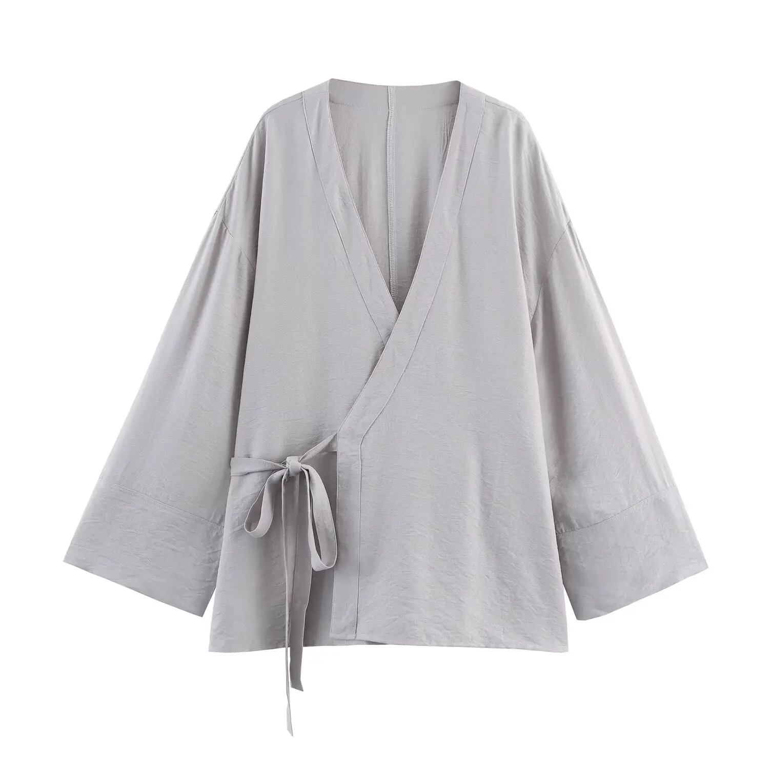 

2025 New Women's Clothing European and American Style Fashion Side Bow Decoration Kimono Style Long Sleeve Jacket